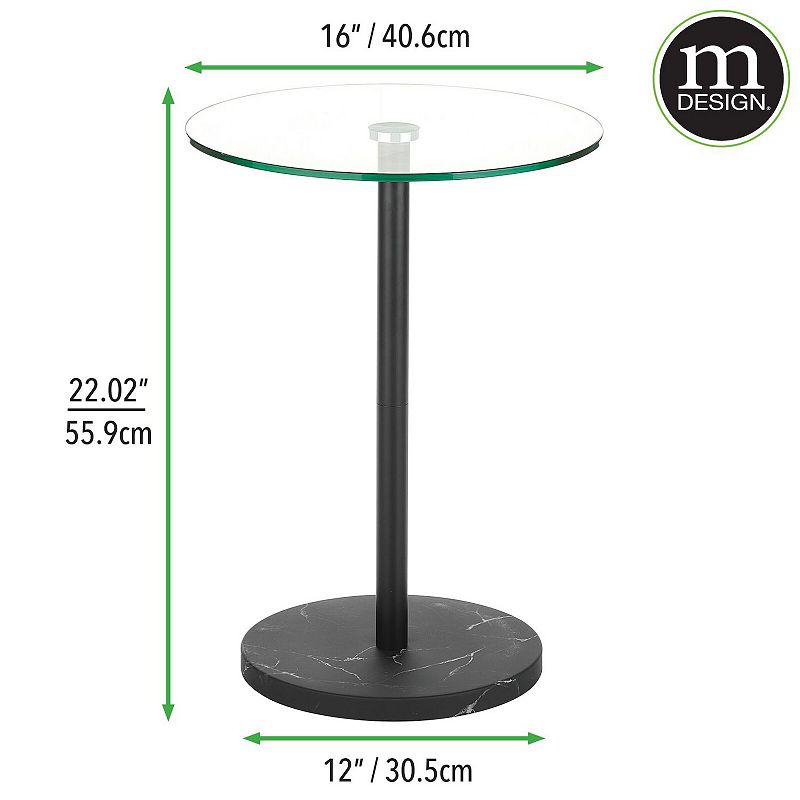 mDesign Metal/Glass Top Round Accent Side/End Drink Table