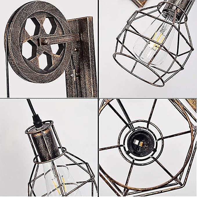 1 Light Industrial Mid Century Retro Iron Wall Sconces Loft Pulley Wall Sconce Features For Indoor Lighting Barn Restaurant (rust Color)