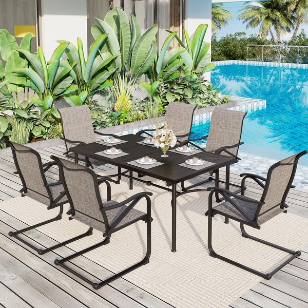 7Piece Patio Dining Sets ，6 Textilene Fabirc Chairs and 1 Metal Table with 2.1'' Umbrella Hole