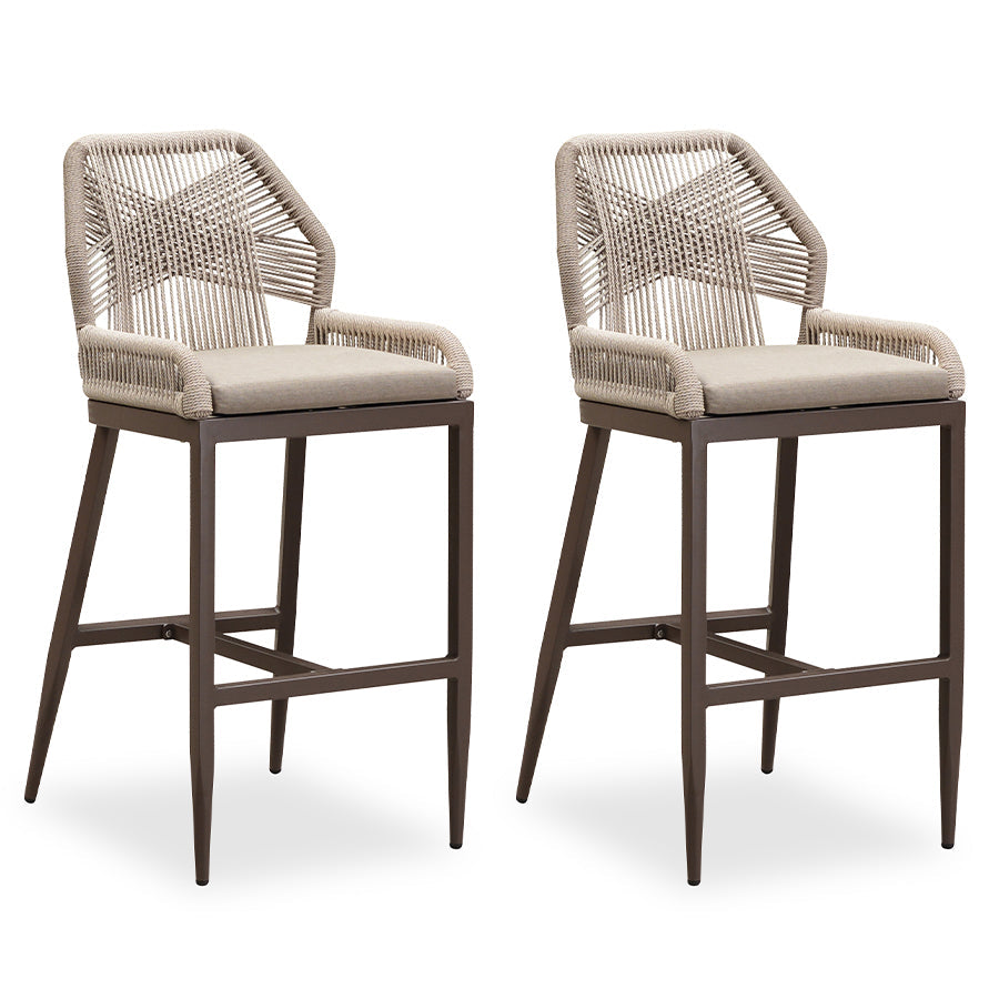 PURPLE LEAF Patio Sunbrella Bar Stools Set of 2  Rattan Bar Aluminum Bar Stool Outdoor Barstools with Back and Cushion for Garden Kitchen Island