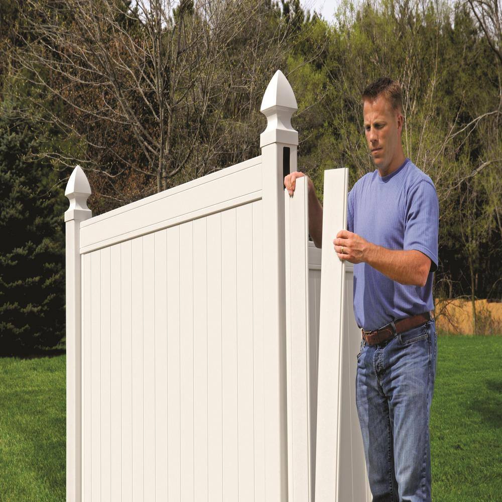 Veranda Pro Series 5 in. x 5 in. x 8 ft. White Vinyl Woodbridge Routed Line Fence Post 118666