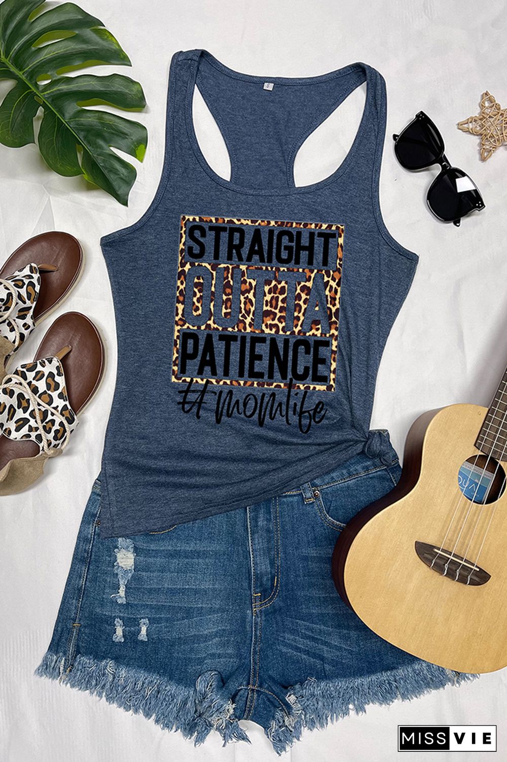 Straight Outta Patience Mom Leopard Sleeveless Tank Top Wholesale