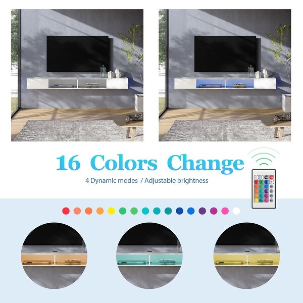 Floating 70 inch TV Stand with LED Lights with Storage