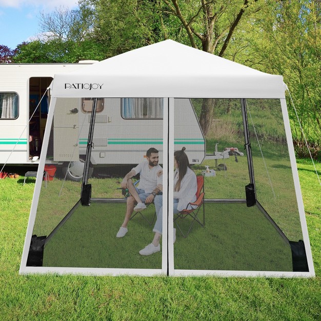 Costway 10x10ft Patio Outdoor Instant Pop up Canopy Slant Leg Mesh Tent Folding White blue grey