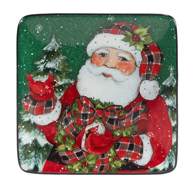 Certified International Christmas Lodge Santa 4-pc. Canape Plate Set