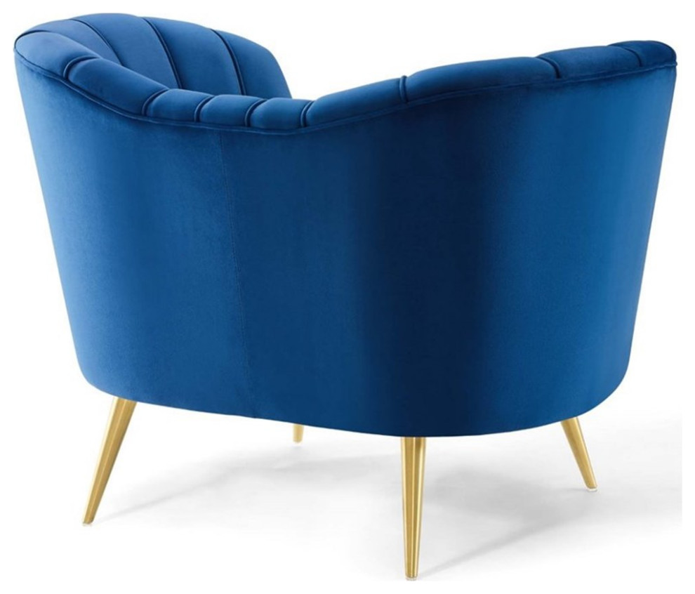 Pemberly Row Modern Velvet Armchair with Stainless Steel Legs in Navy/Gold   Midcentury   Armchairs And Accent Chairs   by Homesquare  Houzz