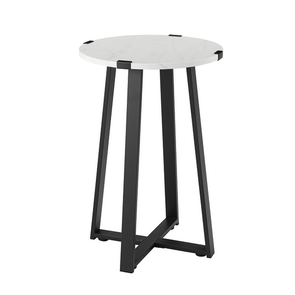 Modern Round Side Table Accent End Table with Faux Marble Tabletop