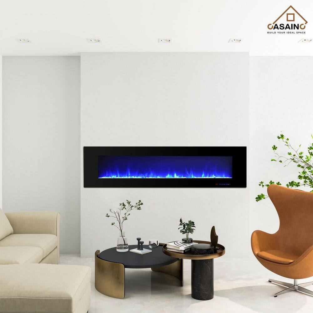 CASAINC 84 in. Recessed Electric Fireplace in Black CA-WM84