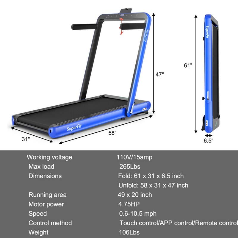 2 in 1 4.75HP Folding Treadmill, Under Desk Electric Treadmill, Portable Running Machine with APP Control, LED Touch Screen, Bluetooth Speaker