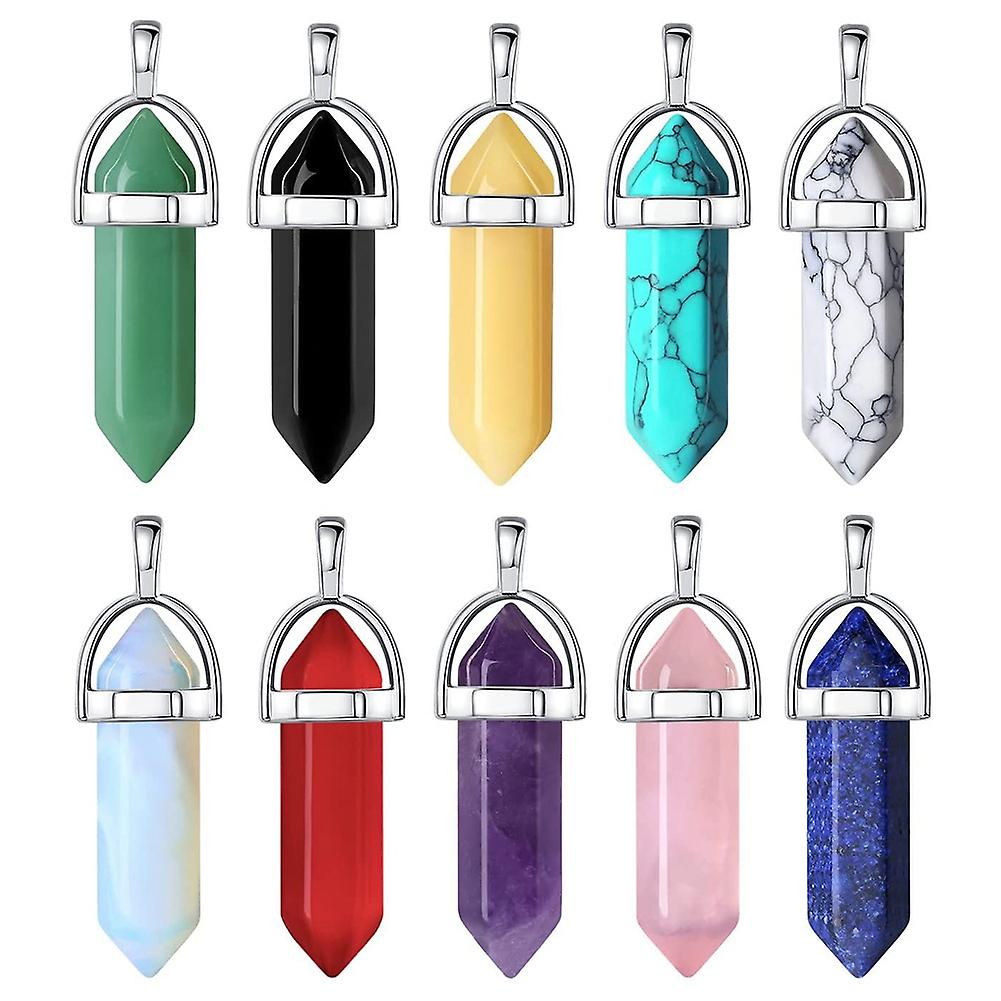 10pcs Healing Crystal Pendant Charms Jewelry Making Natural Gemstone Bulk Amethyst Obsidian Quartz