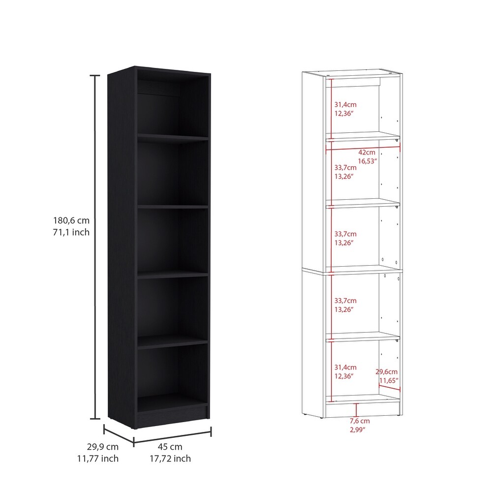 Kenyon Tall 5 Shelf Narrow and Cabinet Bookcase Set of 2