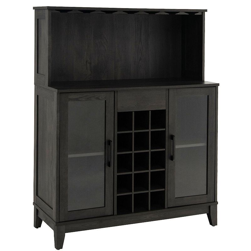 Storage Bar Cabinet with Framed Tempered Glass Door