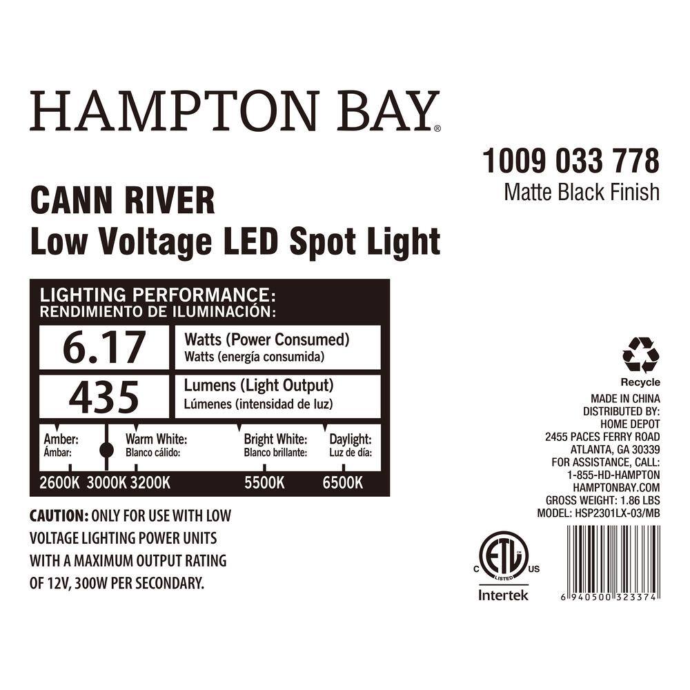 Hampton Bay Cann River Low Voltage 420 Lumens Black Hardwired Integrated LED Outdoor Spotlight with Clear Glass HSP2301LX-02MB