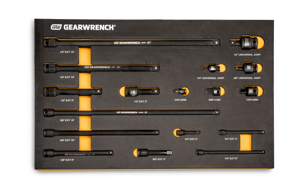 GEARWRENCH Impact Drive Tool Accessories Set 1/4 3/8 1/2 with EVA Foam Tray 17pc