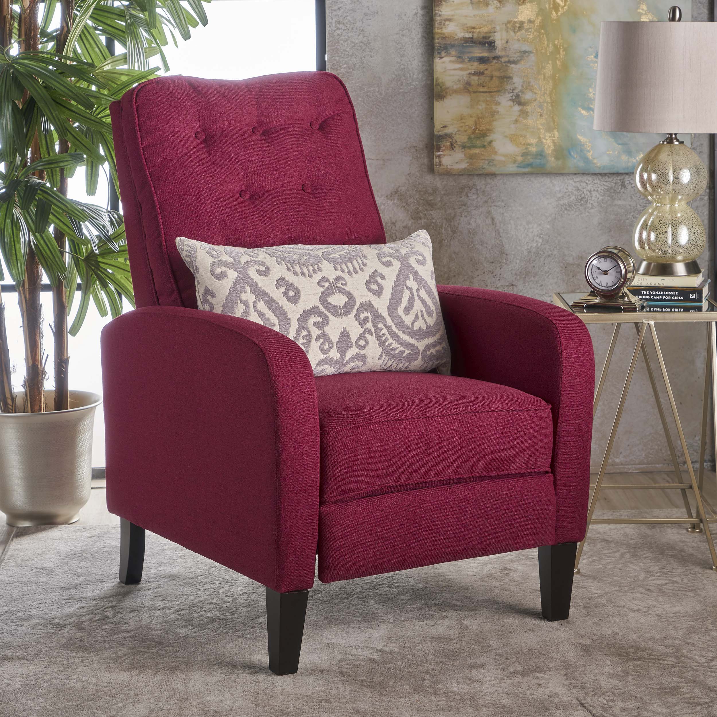 Nissa Contemporary Button Tufted Push-Back Recliner with Tonal Piping