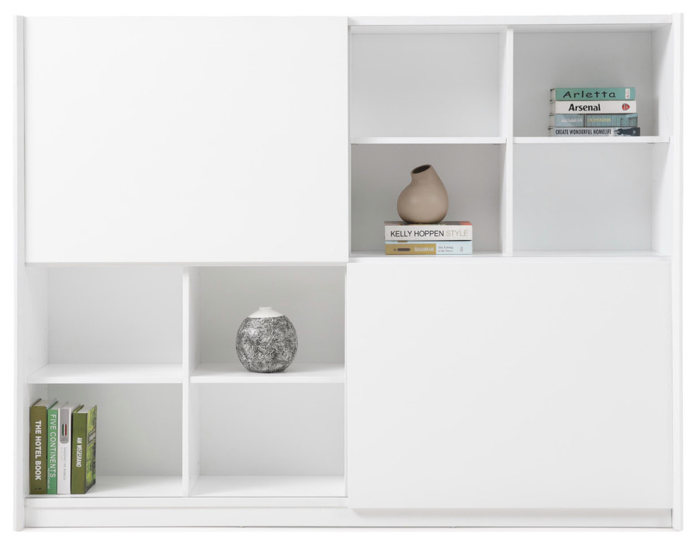 79” Modern Jackson White Matte Lacquer Bookcase Open Shelving Hidden Storage   Contemporary   Bookcases   by Zuri Furniture  Houzz