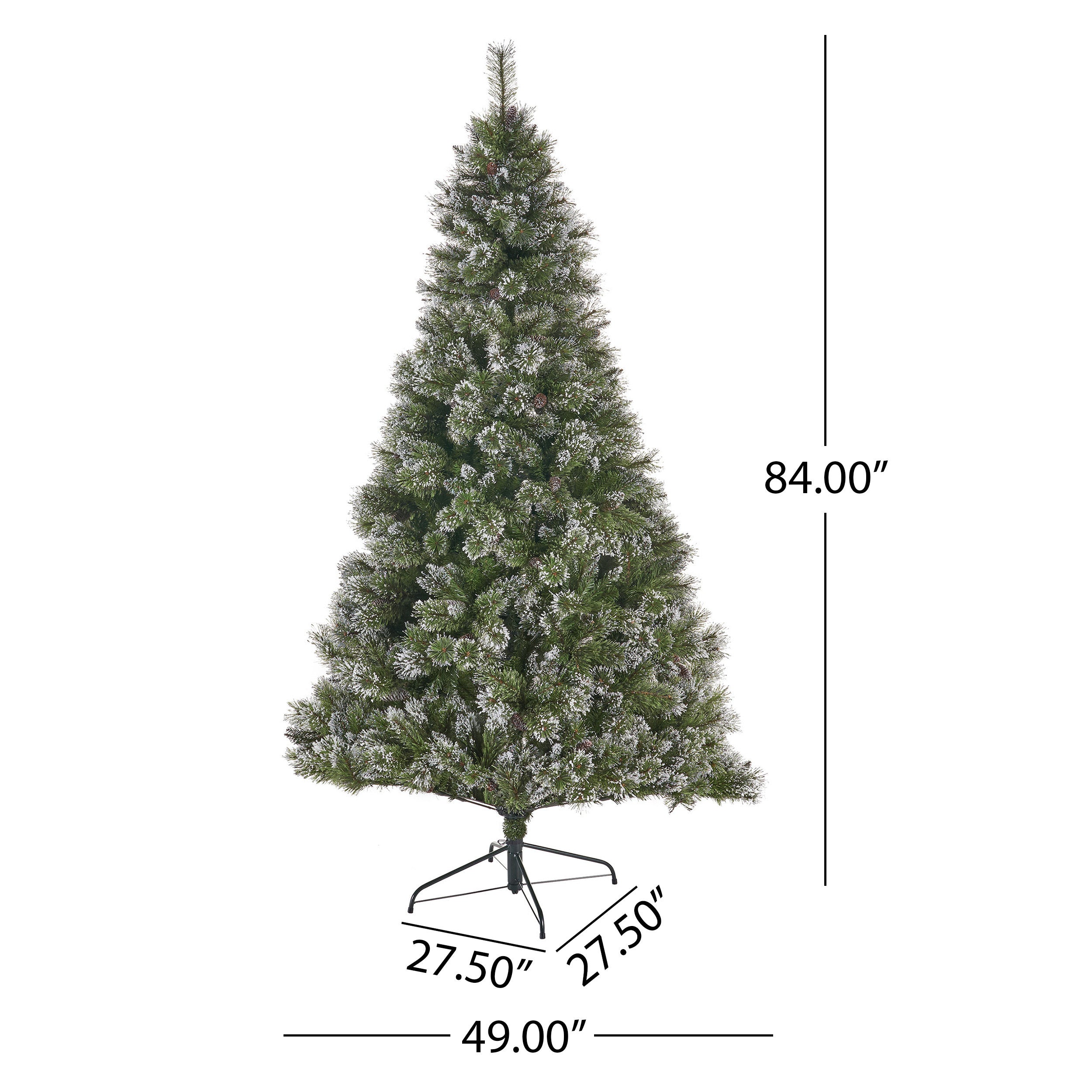 7-foot Cashmere Pine and Mixed Needles Hinged Artificial Christmas Tree with Snow and Glitter Branches and Frosted Pinecones