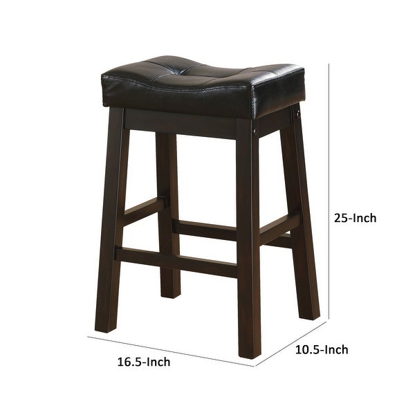 25 Inch Set of 2 Counter Height Stools， Brown Faux Leather Saddle Seat