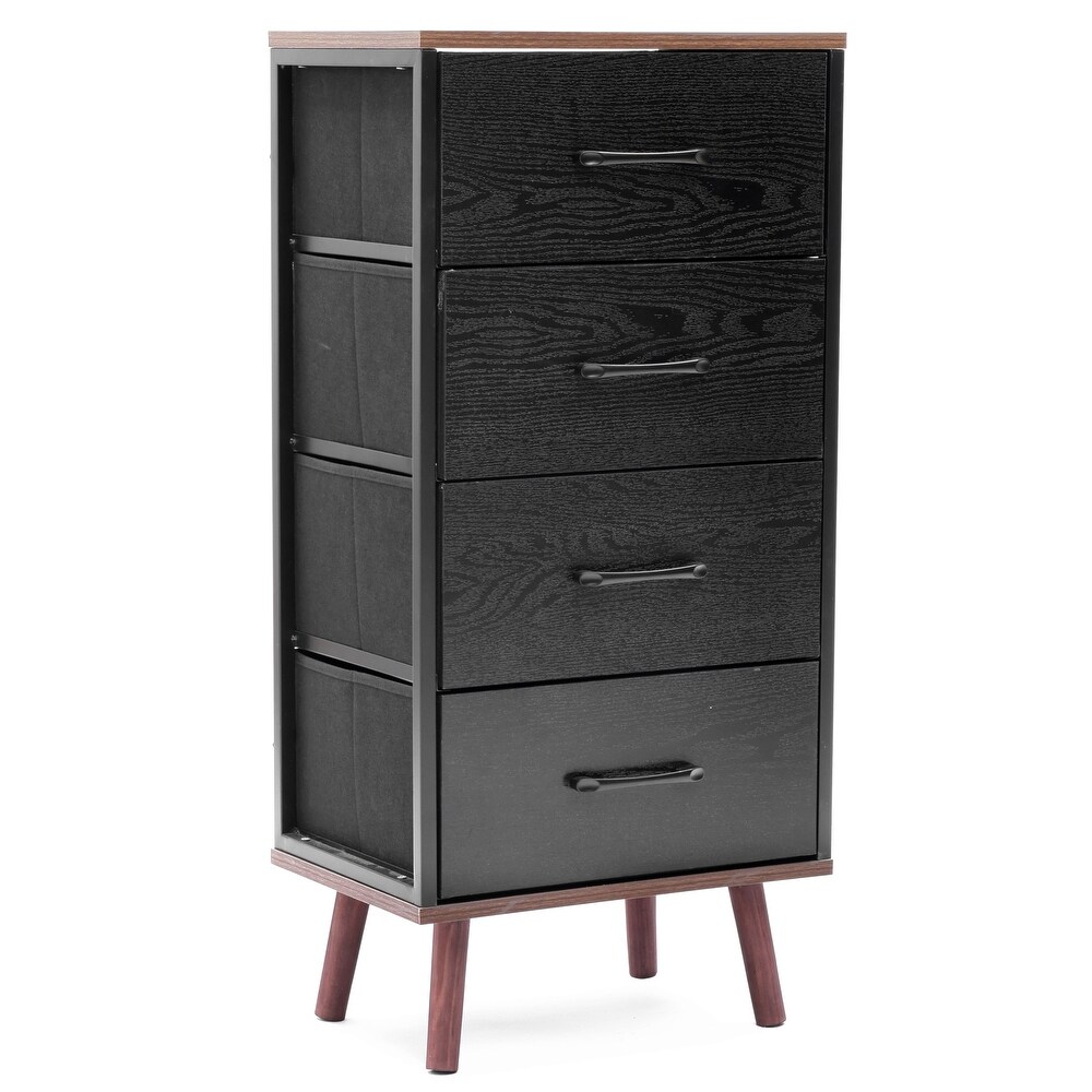 Black Manufactured Wood 4 Drawer Accent Chest with Brown Accents