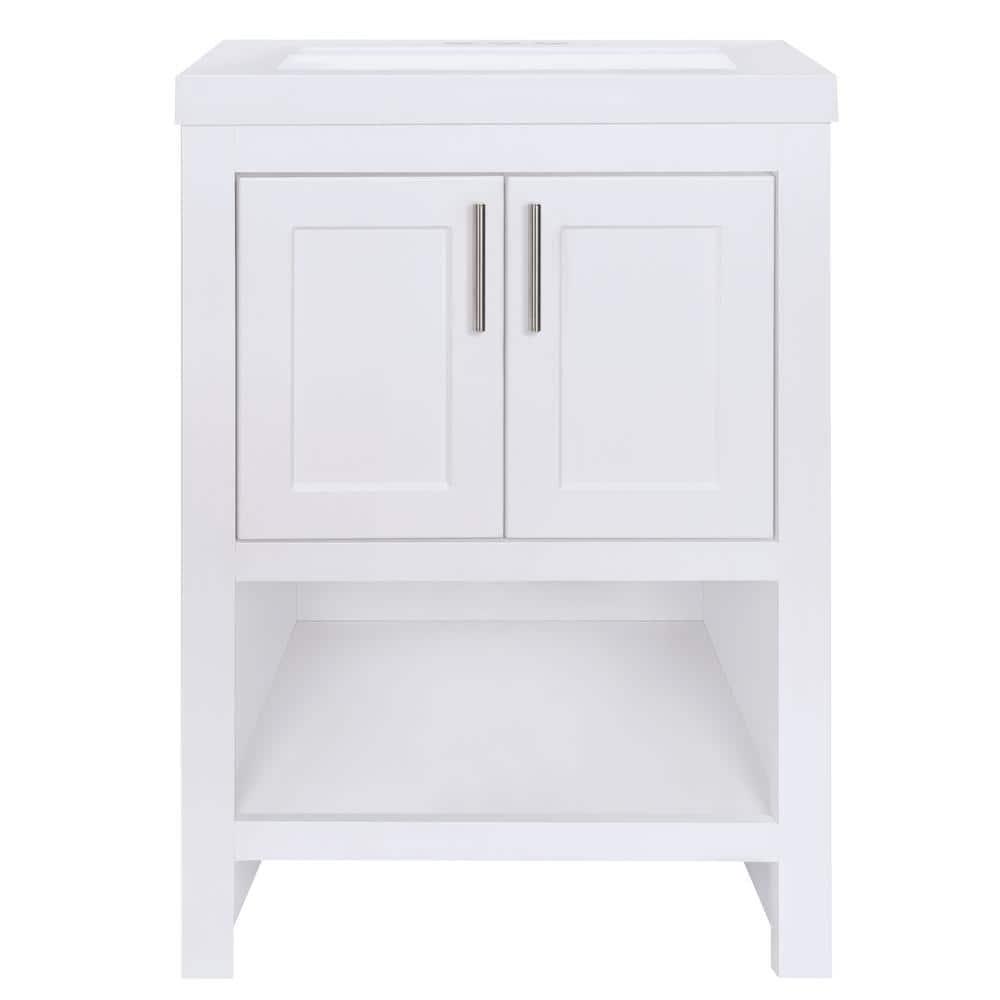 Glacier Bay Spa 245 in W x 188 in D x 355 in H Single Sink Bath Vanity in White with White Cultured Marble Top and Mirror