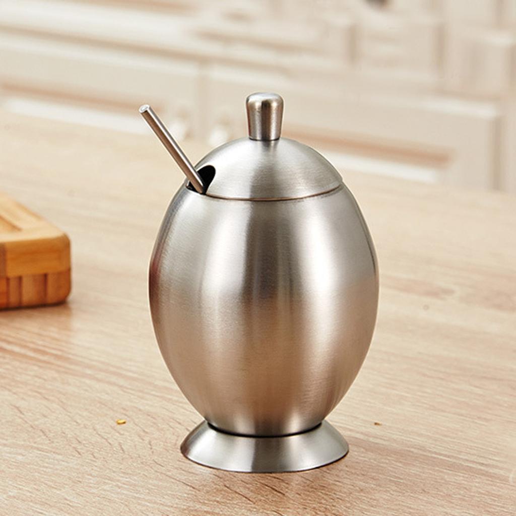 Sugar Bowl， Dispenser， Seasoning Bowl， Spices Bowl， Stainless Steel Sugar Bowl With Lid And Spoon， 400ml，