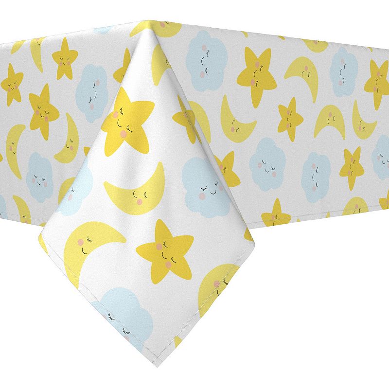 Square Tablecloth， 100% Polyester， 54x54， Sleepy Time Clouds， Stars and Moons