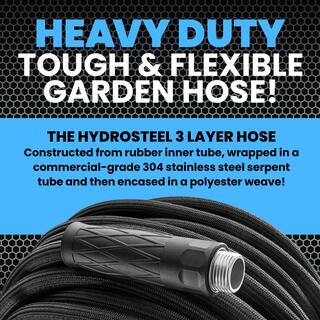 HydroSteel 58 in. Dia x 100 ft. Heavy-Duty Flexible Lightweight Stainless Steel 3-Layer Metal Water Hose 8591