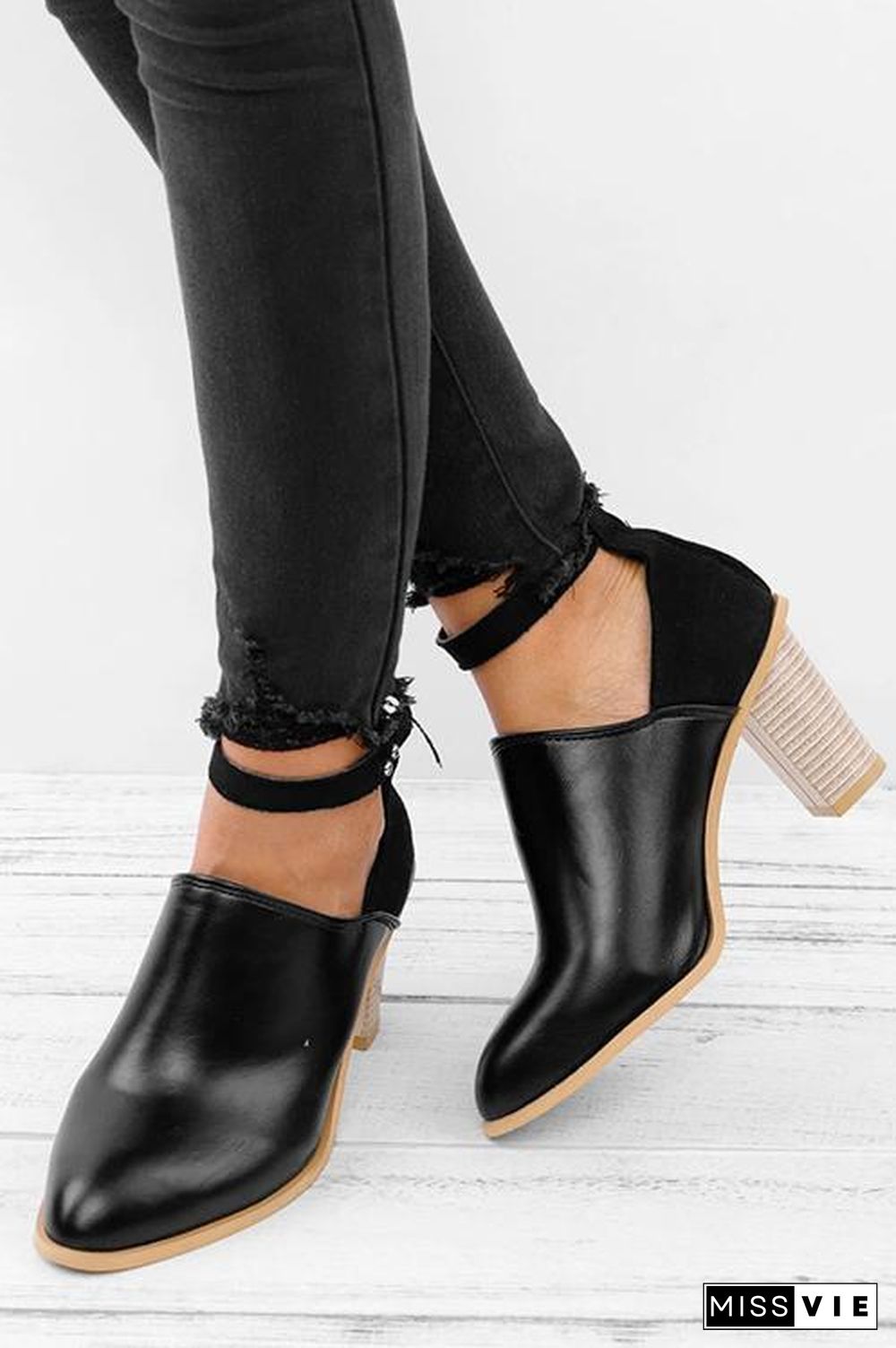 Ankle Strap Chunky Heel Pumps