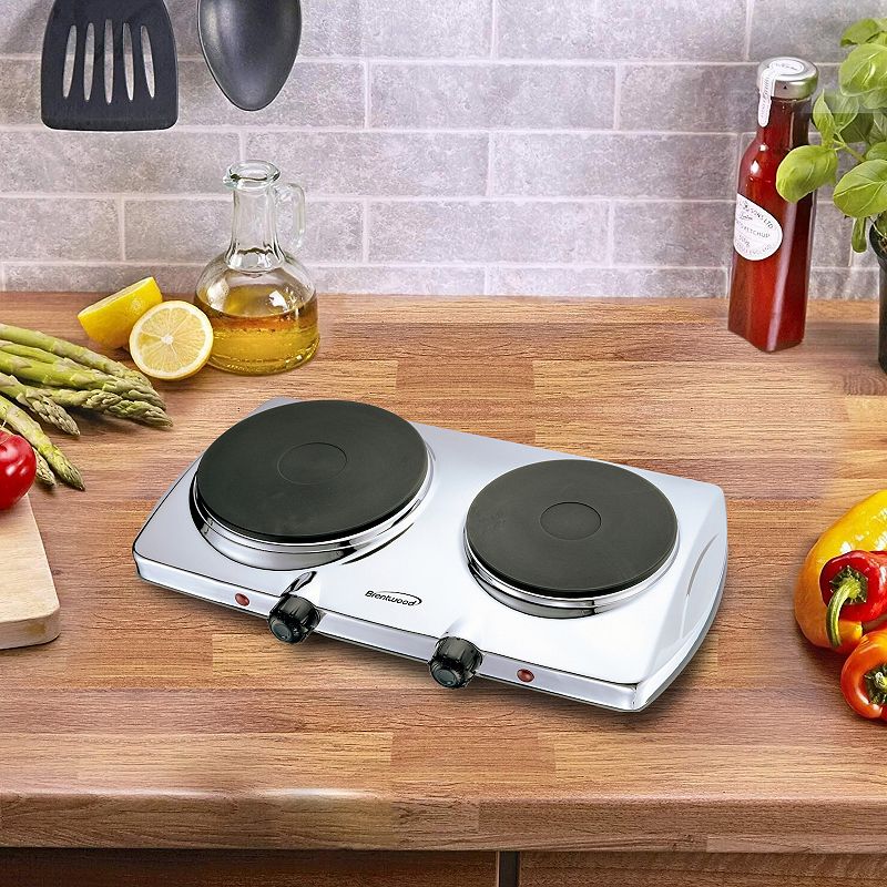 Brentwood Electric 1440W Double Hotplate in Chrome