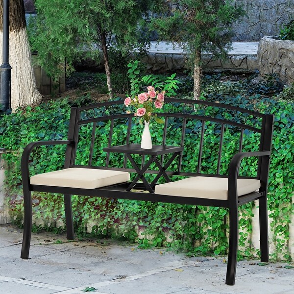 AVAWING Outdoor Steel Garden Bench Porch Path Chair Loveseat