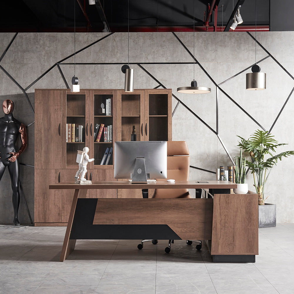 SUTTON Executive Desk with Left Return 180-200cm - Warm Oak & Black