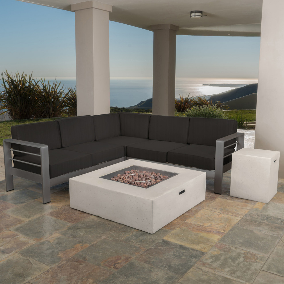 5 Piece Coral Bay Outdoor V Shape Sectional Set  Fire Tab   Contemporary   Outdoor Lounge Sets   by GDFStudio  Houzz