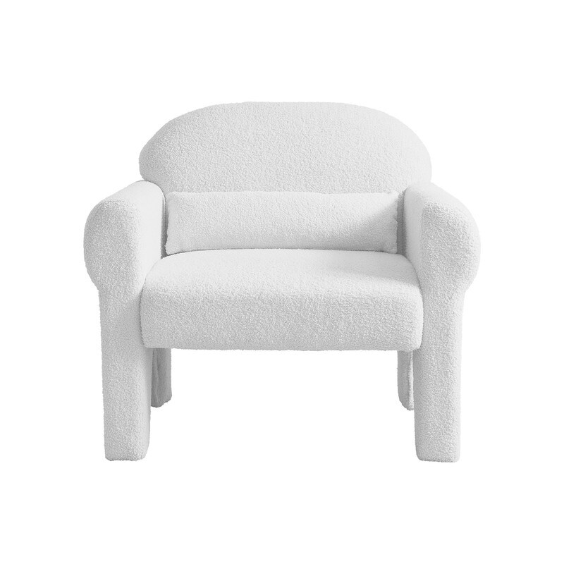 Modern Barrel Chair Lambswool Accent Sofa Chair Hollow Base Arm Chairs Living Room Lounge Chair w/ Lumbar Pillow  Antique White