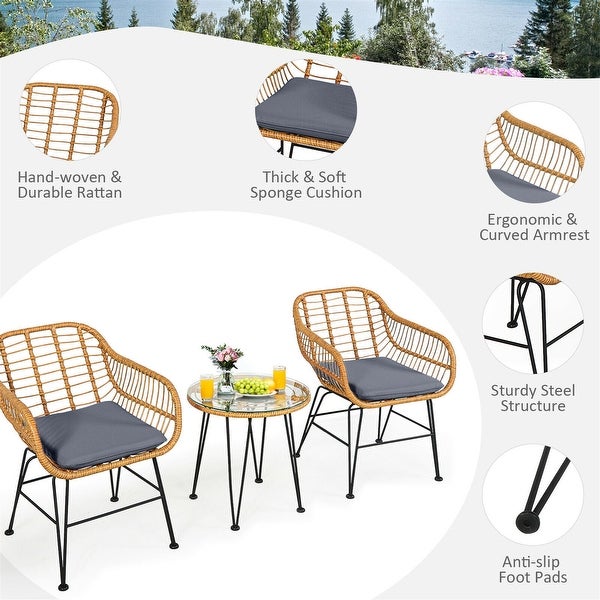 3-Piece Rattan Furniture Set with Cushioned Chair Table - Overstock - 37500642