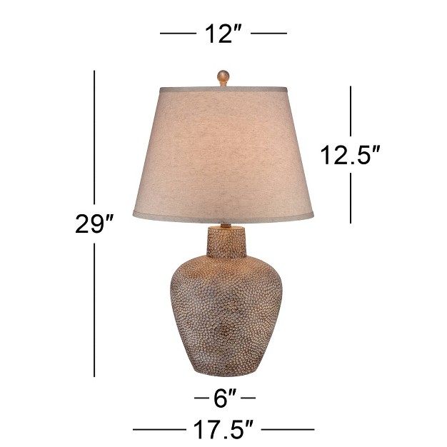 Tall Brown Leaf Textured Hammered Pot Off White Empire Shade For Bedroom Living Room House Home