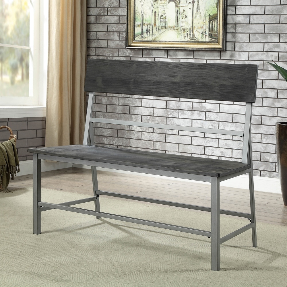 Traw Industrial Matte Black Metal Dining Bench by Furniture of America