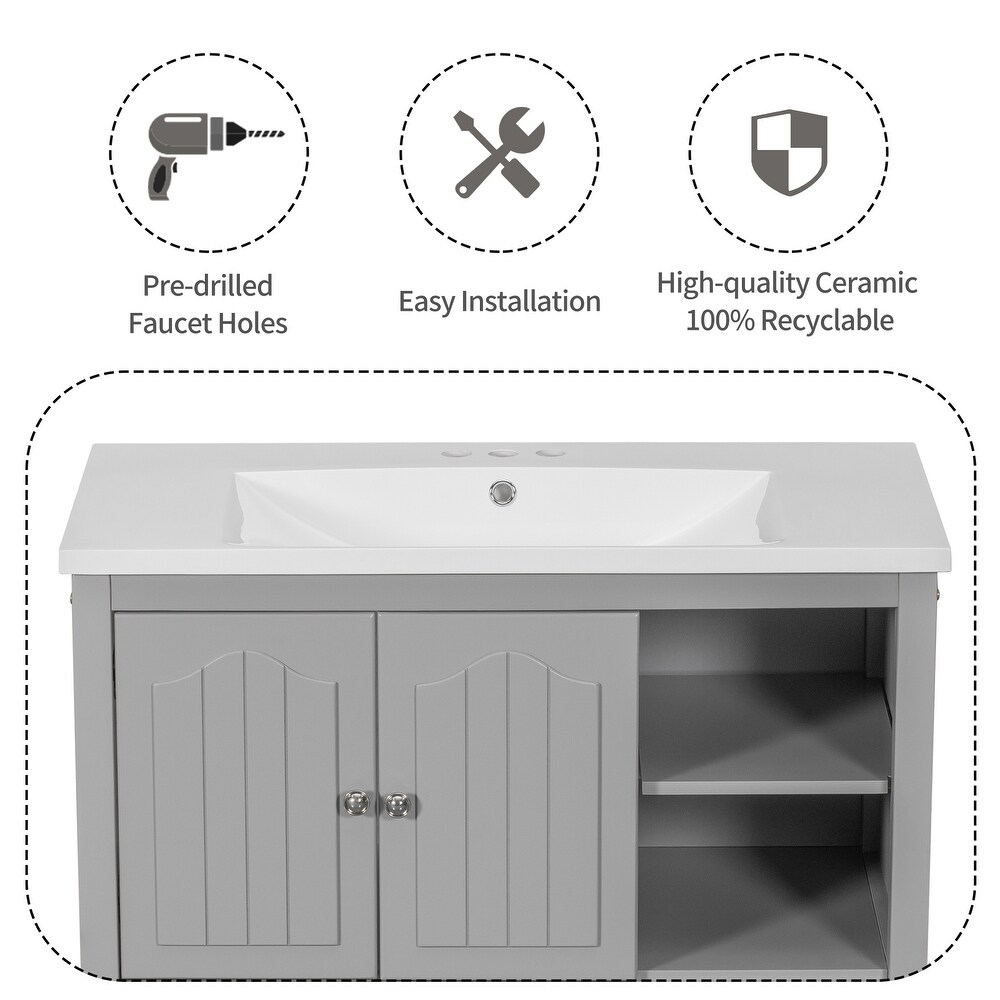 Grey Multiple Bathroom Vanity with Ceramic Basin Freestanding Cabinet