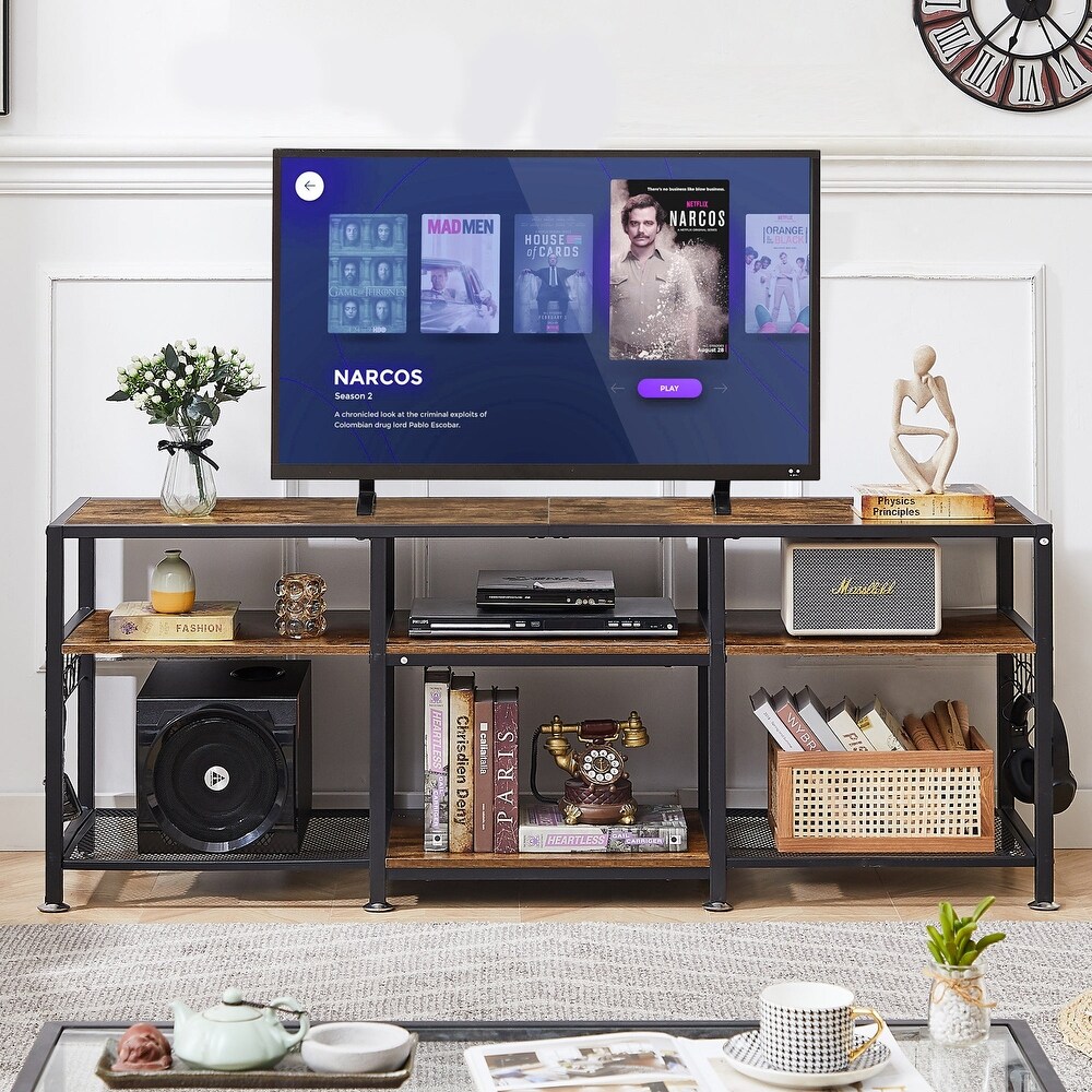 End Table  55 Inch up to 71 Inches TV Stand with Storage Shelves  3 Tier Television Cabinet