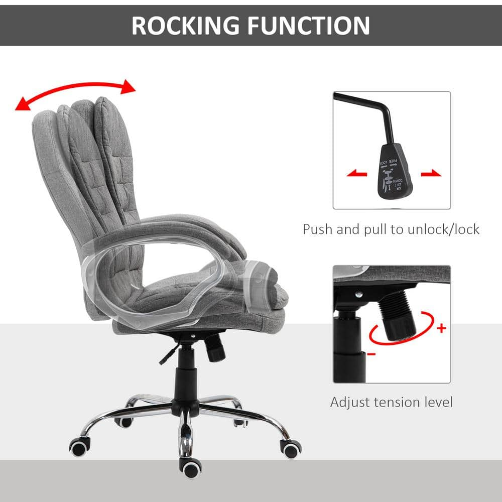 Vinsetto Grey Adjustable Height Ergonomic High Back Home Office Chair with Armrests 921-170V80