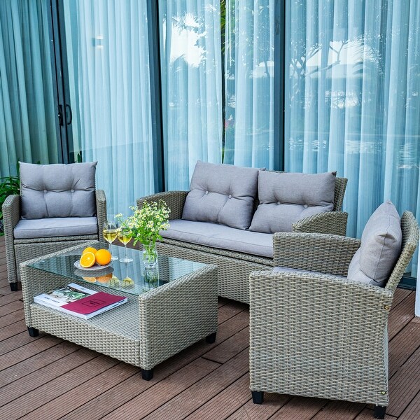 M4H Versailles 4Piece Wicker Sectional Outdoor Conversation Set