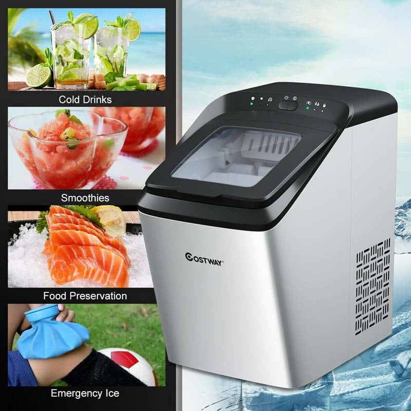 33LBS/24H Portable Ice Maker Countertop Stainless Steel Ice Machine Self-Clean Function with Scoop