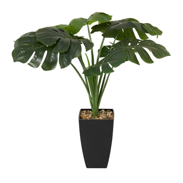 Green Faux Foliage Monstera Artificial Plant with Realistic Leaves and Black Tapered Pot