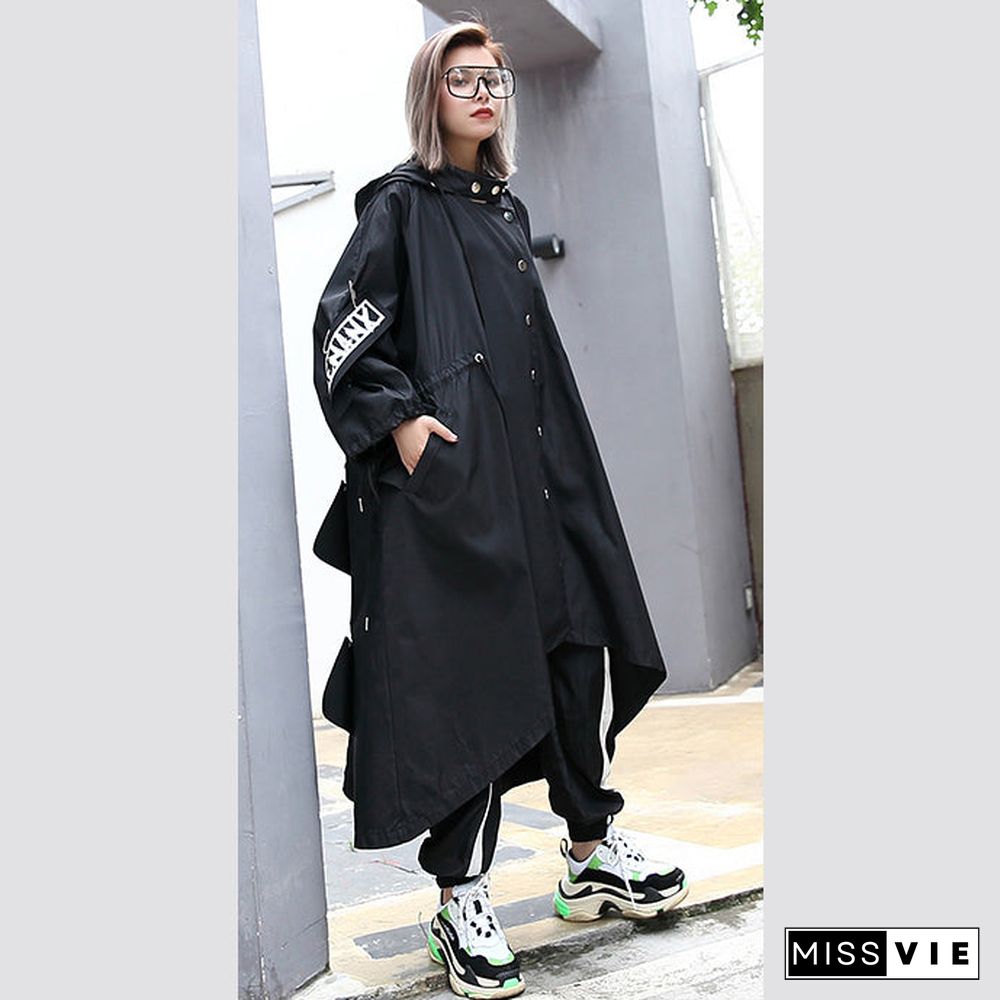 boutique black Coat oversize hooded Coat women Batwing Sleeve asymmetrical design Coats