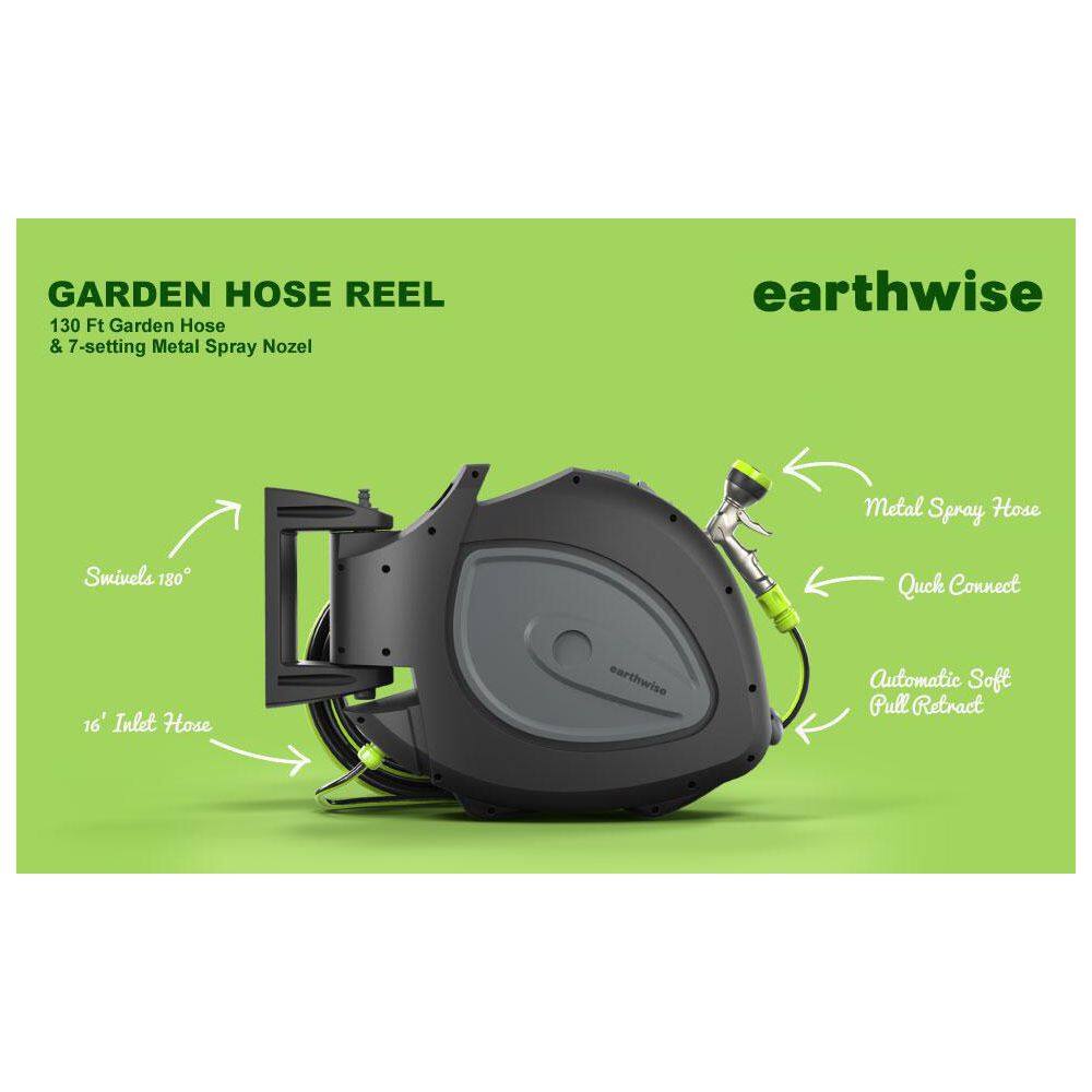 EARTHWISE POWER TOOLS BY ALM 12 in. Dia. x 130 ft. Standard Retractable Garden Hose Reel with Spray Nozzle GH-001