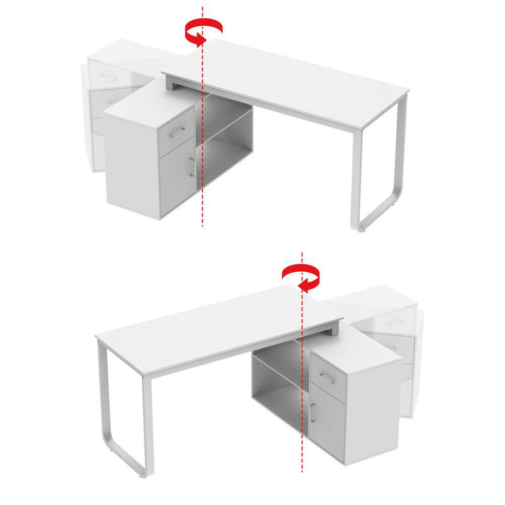 FUFUGAGA L-Shaped Wooden Computer Desk White Finish with 1 Drawer Open Shelves and Eco-Friendly Paint Finish 55.1 in. W LBB-KF210175-01