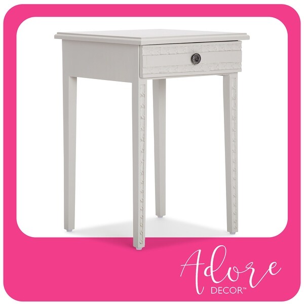 Adore Decor Jules End Table Nightstand with Drawer， Light Gray