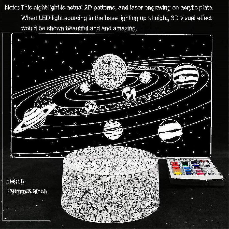 Usb 16 Colors Night Lightand24 Key Remote Solar System 3d Illusion Lamp Universe Space Kids Boys Girls Birthdays Gifts