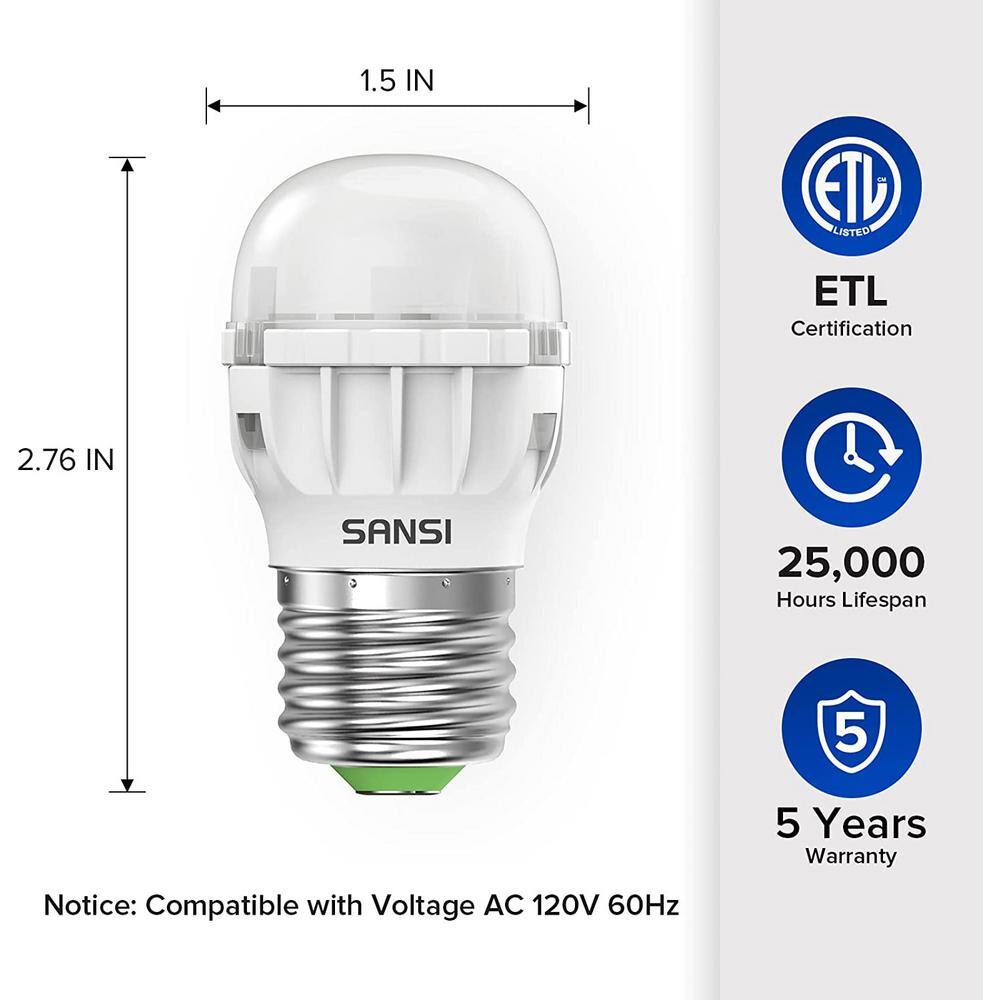 SANSI 40-Watt Equivalent A11 450 Lumens E26 Base High Efficiency Flame Retardant LED Appliance Light Bulb 5000K (2-Pack) 01-02-001-045052