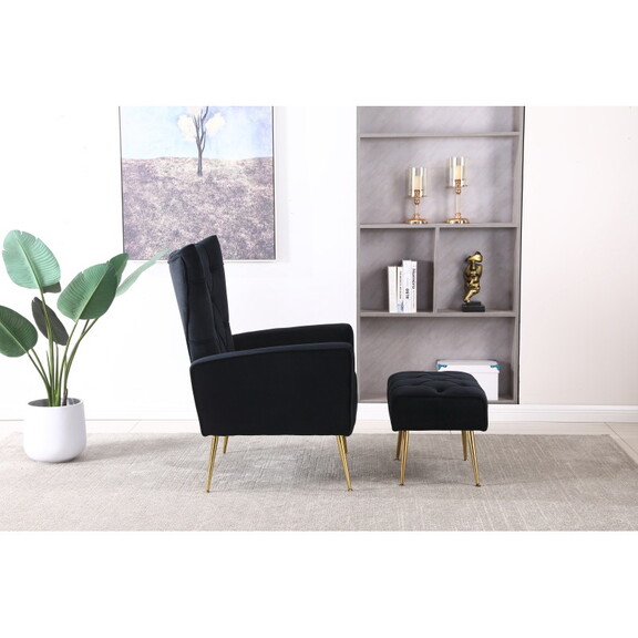 Modern Accent Chair with Ottoman  Comfy Armchair f...