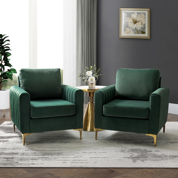 Ganymedes Contemporary Velvet Accent Arm Chair with Golden Legs Set Of 2 by HULALA HOME